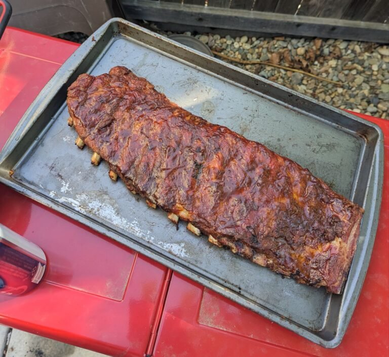 Pork ribs smoked with almond wood